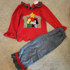 Red Christmas Top and Blue Pants Set
